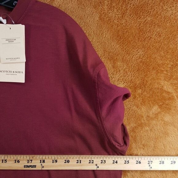 SCOTCH & SODA Shirt Mens Large Burgundy Pullover Vintage Wash Loose Fit Tee - Picture 7 of 9